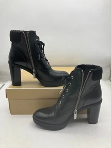 Michael Kors Kim Lace Up Bootie Womens Black Leather Side Zip Booties- size 8 M - Picture 1 of 9