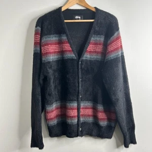 Stussy Shaggy Strickjacke Herren Large Grunge Kurt Cobain Nirvana Fuzzy Striped - Bild 1 von 8