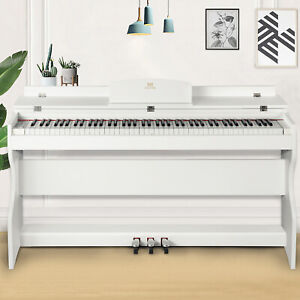 ♬ White Mustar Digital Piano 88 Semi Weighted Keys 3 pedals Wooden Stand LCD