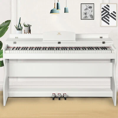 ♬ White Mustar Digital Piano 88 Semi Weighted Keys 3 pedals Wooden Stand LED