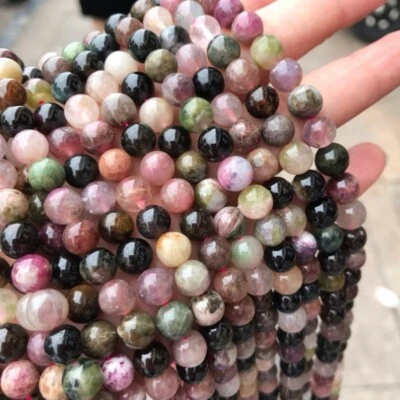 4-12mm Natural A Grade Colorful Tourmaline Stone Loose Beads for Jewelry Making - Image 1 of 3