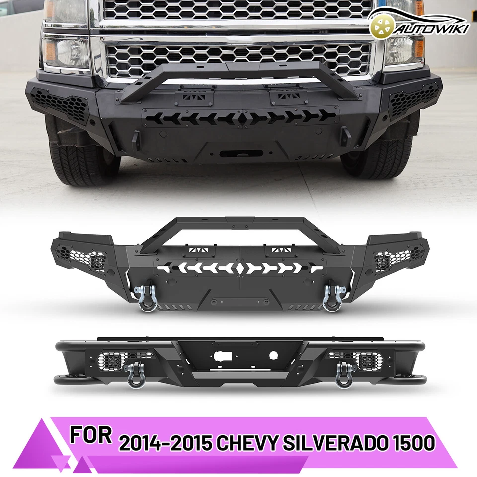 Front & Rear Bumper Steel For 2014 2015 Chevrolet Silverado 1500 W/Pot Lights Foto 1 de 4