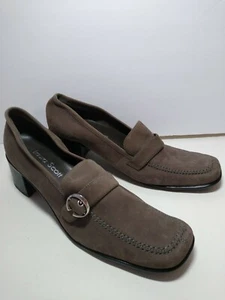 Zapatos Laura Scott Marrones Bronceados Talla 9,5M Tacón de Bloque Puntera Plaza Cuero de Gamuza - Imagen 1 de 12