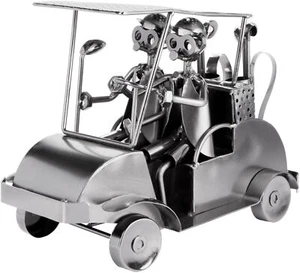 BRUBAKER Nuts and Bolts Sculpture Golf Cart - Handmade Metal Man Figure Golf - Picture 1 of 7