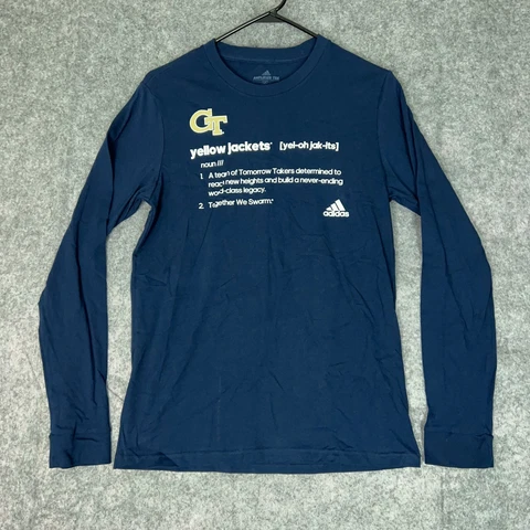 Georgia Tech Yellow Jackets Adidas Men T Shirt Small Navy White NCAA Long Sleeve Cover