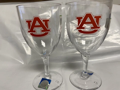 Auburn Tigers NCAA Clear Plastic Wine Glass Set Of Two    C Cover