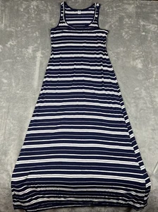 Maxi Vestido Para Mujer Antiguo Azul Marino y Blanco Rayas, Sin Mangas, Largo, Talla L - Imagen 1 de 4