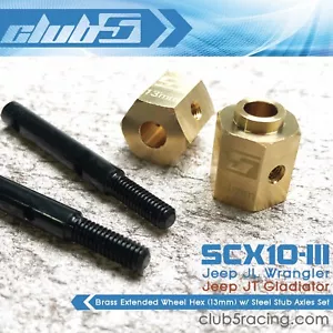 Brass Extended Wheel Hex (13 mm) w/ Steel Stub Axle for SCX10 III Portal Axle - Picture 1 of 7