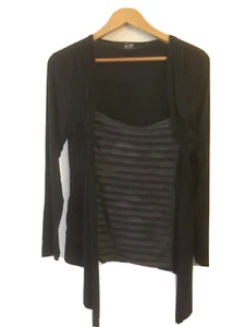 CKM Collection Wrap Tie Front Black & Grey Cotton Ladies Top Size L  G Condition - Picture 1 of 7