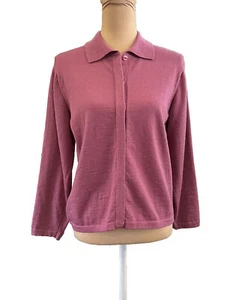 Maglione Talbots donna 100% lana merino viola colletto bottoni nascosti PL - Foto 1 di 9