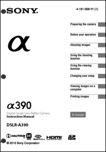 Sony DSLR Alpha A390  Digital Camera User Guide Instruction  Manual  - Picture 1 of 1