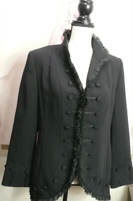 Soft Surroundings Black Ruffle Hem Insight Military Style Jacket Medium - Image 1 of 4