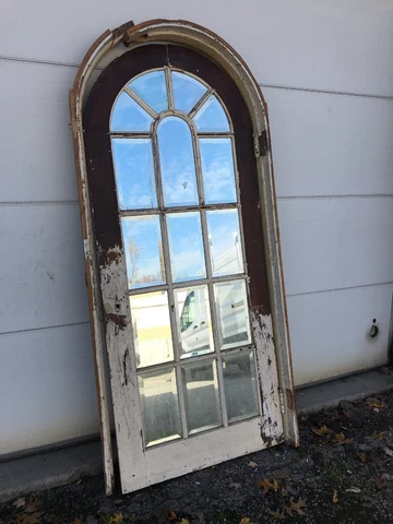 Mar C Antique arch top door with jamb beveled glass 34 x 80.5 X1.75 Cover