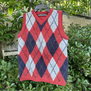 XG Boys Red, Blue & Gray Argyle Patterned Vest. Size Medium. EUC!