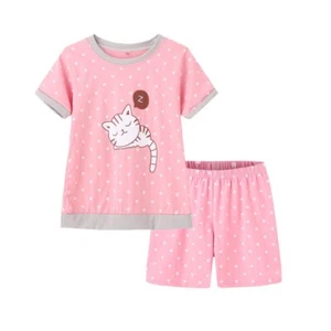 Young Girls Pajama Cute Cat Pattern Nighty Comfy Shorts Clothes Kids Sleepwear - Picture 1 of 7
