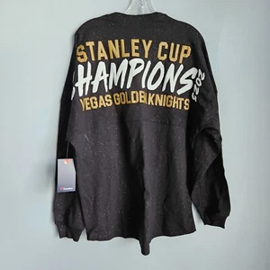 Fanatics Black Sparkle Vegas Golden Knights Stanley Cup Champions T-Shirt Medium - Picture 1 of 8