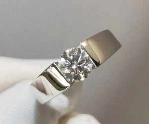 Round Moissanite Engagement Ring, 925 Sterling Silver, Unisex Ring, Mens Ring - Picture 1 of 4