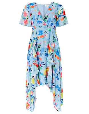 Monsoon Wendy Estampado Dobladillo Pañuelo Vestido Azul Floral Midi Té Volado 10 - Imagen 1 de 4