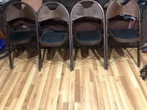 Four VINTAGE LOUIS RASTETTER THE SOLID KUMFORT FOLDING CHAIRS*Mahogany/Black*VGC - Picture 1 of 13