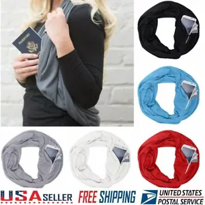 Women Convertible Infinity Scarf With Hidden Zipper Pocket Loop Travel Scarf US - Picture 1 of 16