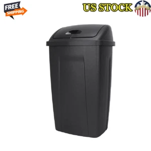 13 Gallon Swing Top Kitchen Trash Can Indoor Waste Bin Easy Clean Plastic Black - Picture 1 of 6
