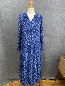 M&S Midi Dress Size UK 12 Blue Floral Tiered Belted Relaxed Fit Casual Prairie - Picture 1 of 17