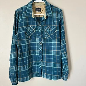 Marmot Plaid Flannel Shirt Women LARGE Gorpcore Outdoor Button Front Long Sleeve - Picture 1 of 9