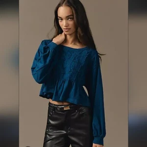Pilcro Anthropologie Textured Babydoll Top Blue Long Sleeve Oversized size XL - Picture 1 of 10