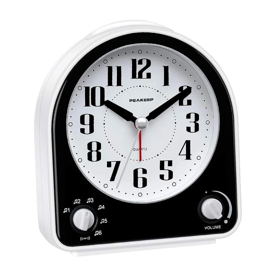 Peakeep Non-ticking Silent Alarm Clock Optional 7 Wake-up Sounds With Volume Co