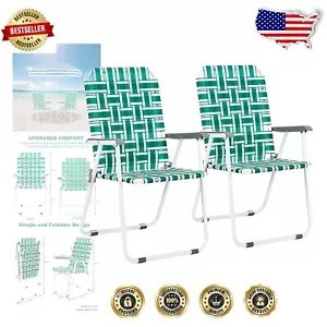 Comfortable Webbed Folding Chairs Set of 2 - Perfect for Outdoor Relaxation - Picture 1 of 9