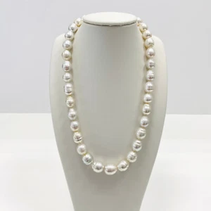 White South Sea Pearl Necklace 10-12mm Circled-Drop/Circled-Baroque High Luster - Picture 1 of 13
