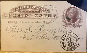 Tarjeta postal PA Ralph BERNSTEIN Family Philadelphia Hartsville julio 1886 - Imagen 1 de 2