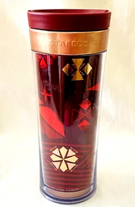Starbuck 2013 Holiday Bella Rose Gold Red Insulated Plastic Travel Tumbler 12oz - Picture 1 of 9