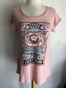 LUCKY BRAND LOS ANGELES Official Women's Trademark Rose Flowers T-Shirt Small - Picture 1 of 4