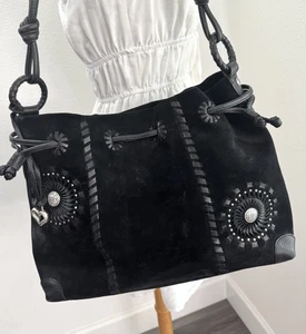 Cartera hobo de hombro con cordón de gamuza/cuero grande negra Brighton Collection - Imagen 1 de 13