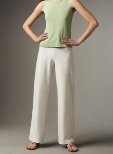 EILEEN FISHER Washable Stretch Crepe White Wide-Leg Pull-On Full Length Pants S - Picture 1 of 5