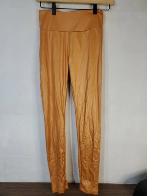 Shosho Imitación Cuero Leggings Pantalones Brillante Dorado Elástico Cintura Alta Para Mujer XS Foto 1 de 4