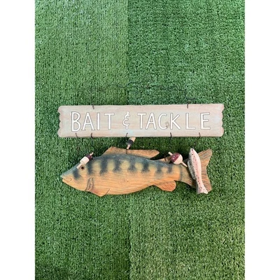 Bait & Tackle Fish Sign Wooden Rustic Cabin Lake House Fishing Decor - Image 1 of 4