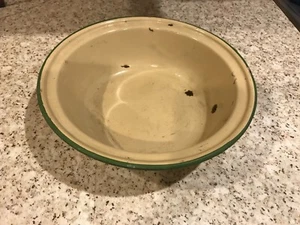 Vintage Yellow or Tan with Green Trim Enamel Porcelain Bowl - Picture 1 of 6