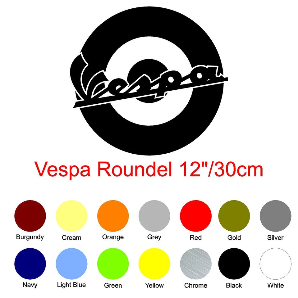 Vespa Roundel Sticker 12"/30cm Scooter Mod Legshield Toolbox Campervan Decal - Image 1 of 1