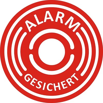 EASYDRUCK24.DE 5 Stück Aufkleber Alarmgesichert, außenkleb., 60mm Durchmesser Alarm red 067