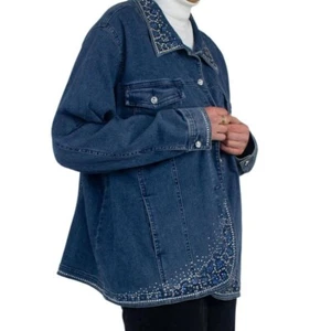 Diamante Studded Denim Shirt Jacket UK 14/XL - Picture 1 of 3