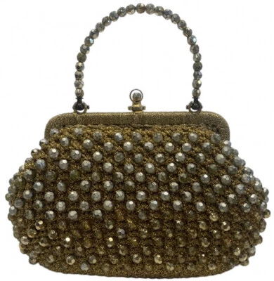 Gladys Golden - Queen Of Straws - Gold Knitted  Straw Pearl Evening Bag Italy - Image 1 of 4
