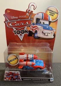 Disney Cars Toon Mattel Deluxe #8 Daredevil Lightning McQueen Rare New In Box - Picture 1 of 5