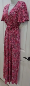 VCAYđź’—Super Cute Pink Animal Print Wide Leg Tie Elastic Waist Jumpsuitđź’—Sz M/6 - Picture 1 of 9