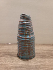 Vintage Mid Century Handmade Coil Pottery Free Form Abstract Blue And Red - Picture 1 of 6