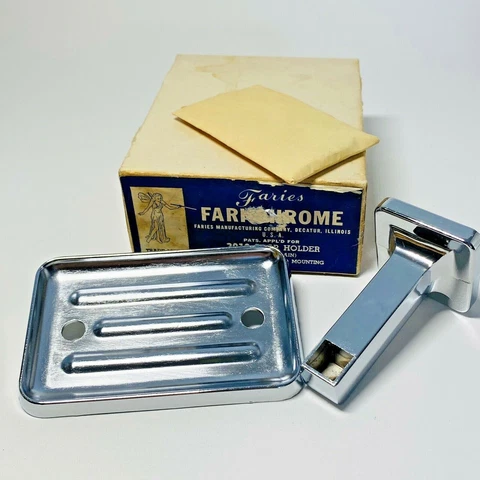 Vintage Faries Manufacturing Co. Chrome Wall Mount Soap Holder #3010 Farichrome Cover
