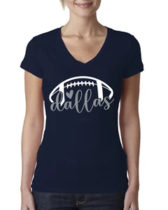 Fan Of City of Dallas Football Silver Heart Script Writing Women VNeck Tee - Picture 1 of 2