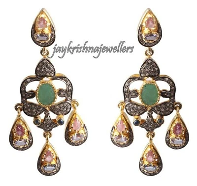 Damen Scheibe Diamant Ohrhänger, 925 Silber Smaragd Mit Turmalin Ohrringe - Bild 1 von 4