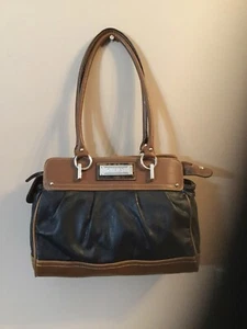 Bolso de Hombro Ralph Lauren Chaps Negro Guijarro Imitación Cuero Borde Marrón 3 Secciones - Imagen 1 de 7